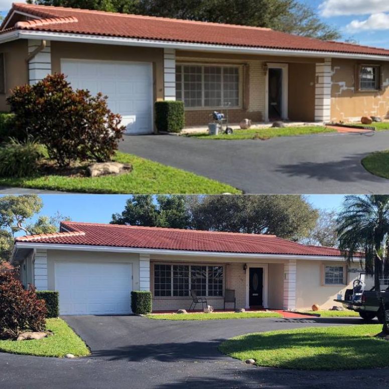 Reparación y pintura de fachada — antes y después